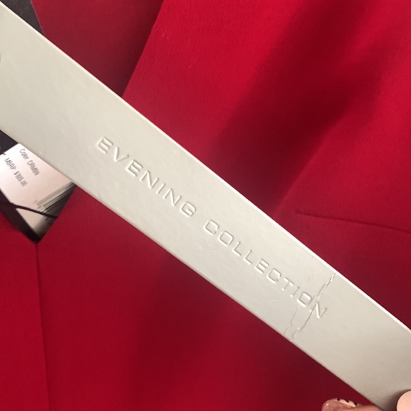 Crimson Red Halston Heritage Evening Collection V-neck dress with bat sleeves. - Picture 4 of 13